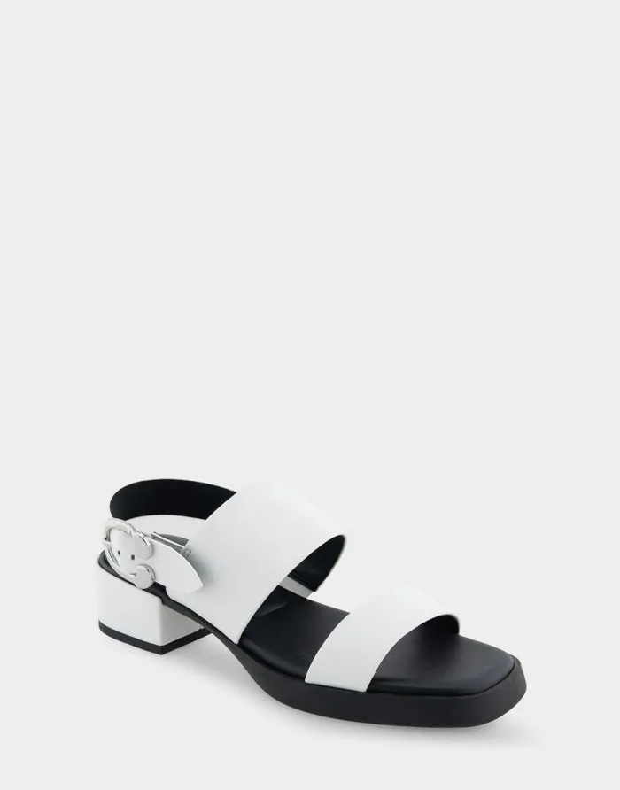 Aerosoles Comfortable Women039s Banded Back Strap Low Block Heel Sandal In White Faux Leather White Faux Leather Women Clogs and Mules