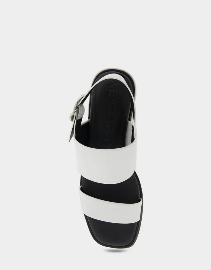 Aerosoles Comfortable Women039s Banded Back Strap Low Block Heel Sandal In White Faux Leather White Faux Leather Women Clogs and Mules