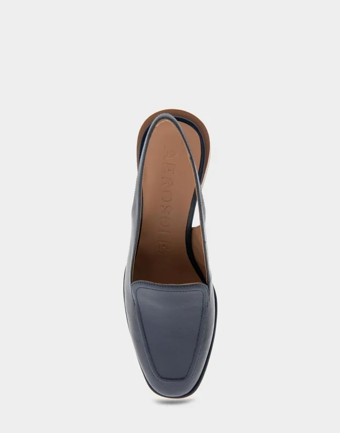 Aerosoles Comfortable Women039s Block Heel Slingback In Navy Leather Navy Leather Women Clogs and Mules