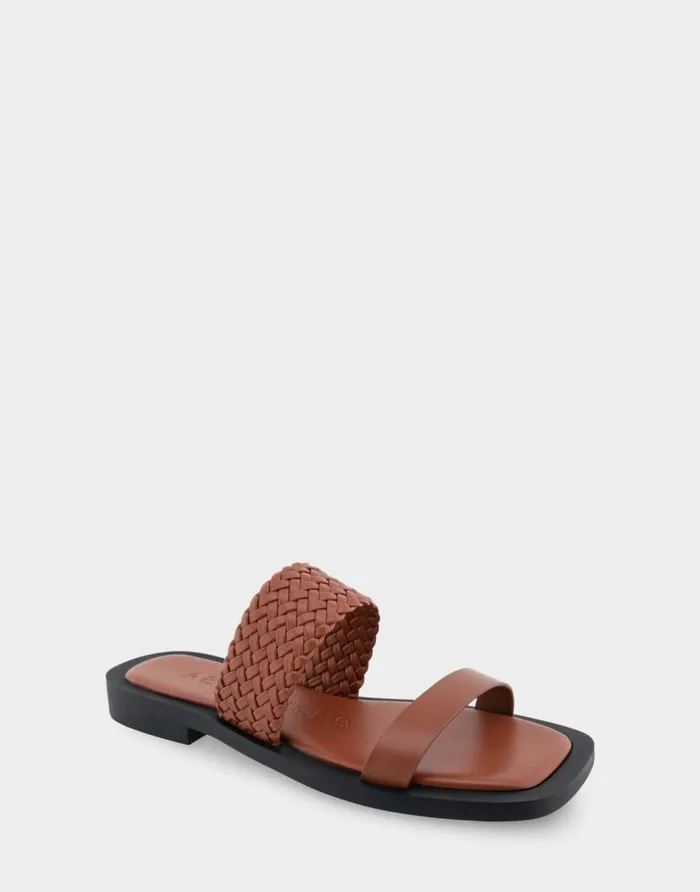 Aerosoles Comfortable Women039s Braided Double Strap Flat Sandal In Gingerbread Faux Leather Gingerbread Faux Leather Women Clogs and Mules