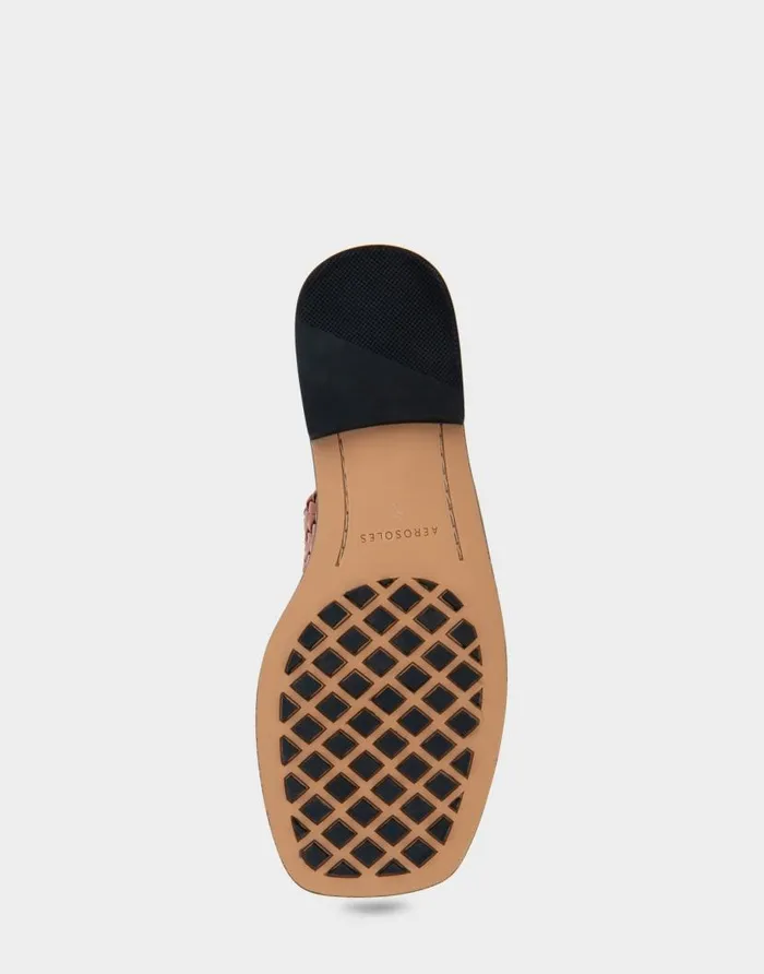 Aerosoles Comfortable Women039s Braided Double Strap Flat Sandal In Gingerbread Faux Leather Gingerbread Faux Leather Women Clogs and Mules