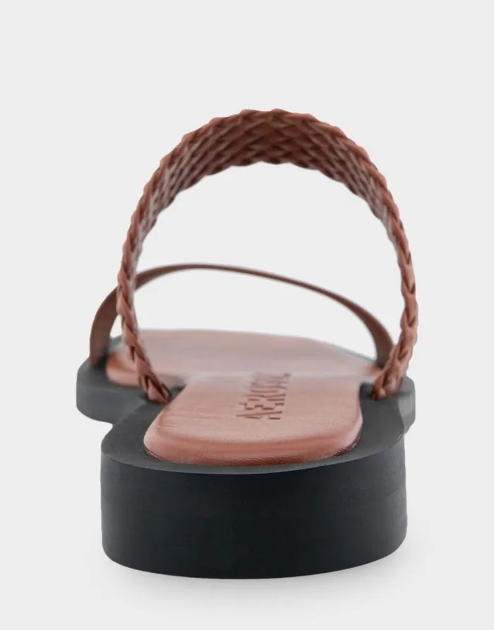 Aerosoles Comfortable Women039s Braided Double Strap Flat Sandal In Gingerbread Faux Leather Gingerbread Faux Leather Women Clogs and Mules