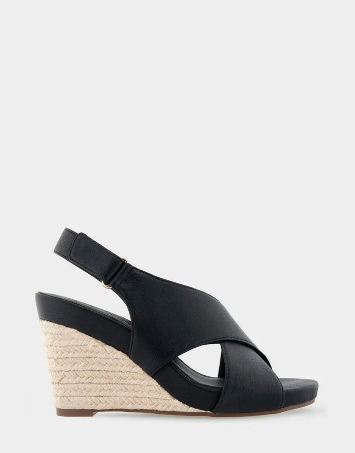 Aerosoles Comfortable Women039s Crisscross Velcro Back Footbed Wedge Sandal In Black Faux Leather Black Faux Leather Women Wedges Aerosoles Comfortable Women039s Crisscross Velcro Back Footbed Wedge Sandal In Black Faux Leather Black Faux Leather Women Wedges