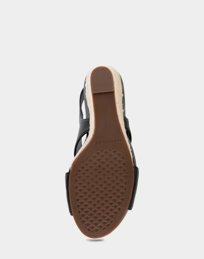Aerosoles Comfortable Women039s Crisscross Velcro Back Footbed Wedge Sandal In Black Faux Leather Black Faux Leather Women Wedges