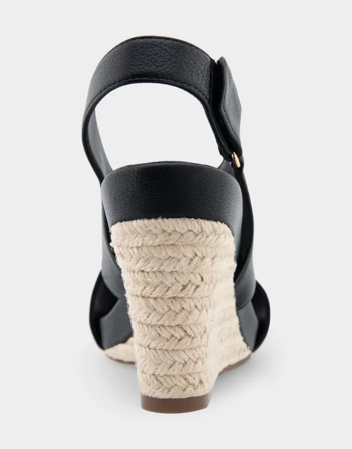 Aerosoles Comfortable Women039s Crisscross Velcro Back Footbed Wedge Sandal In Black Faux Leather Black Faux Leather Women Wedges