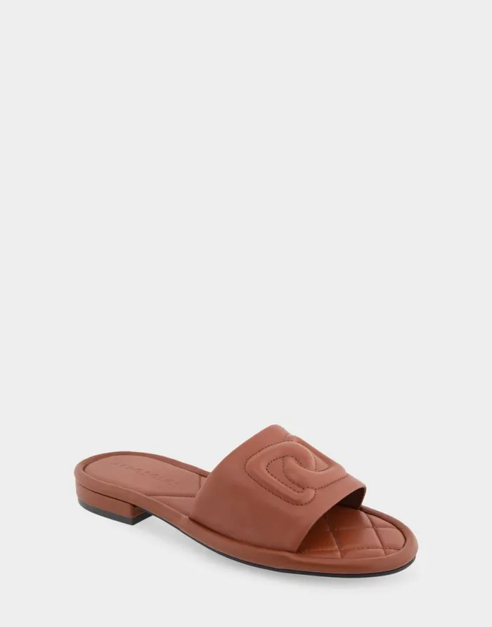 Aerosoles Comfortable Women039s Debossed Chain Link Slide Sandal In Gingerbread Leather Gingerbread Leather Women Clogs and Mules