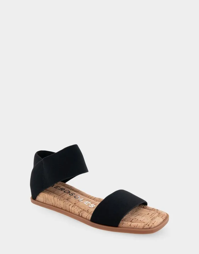 Aerosoles Comfortable Women039s Elastic Banded Mini Wedge Sandal In Black Combo Elastic Fabric Black Combo Women Wide Width Sandals