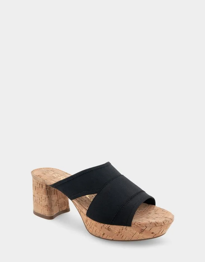 Aerosoles Comfortable Women039s Elastic Slide Platform Sandal In Black Elastic Combo Elastic Fabric Black Elastic Combo Women Platforms