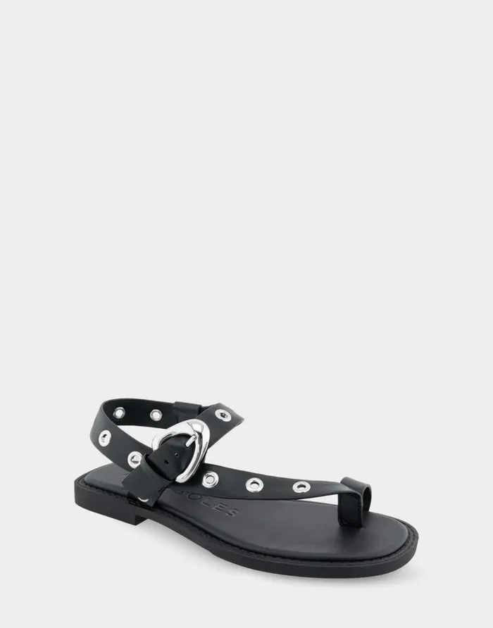 Aerosoles Comfortable Women039s Grommeted Asymmetrical Toe Ring Sandal In Black Faux Leather Black Faux Leather Women Flats