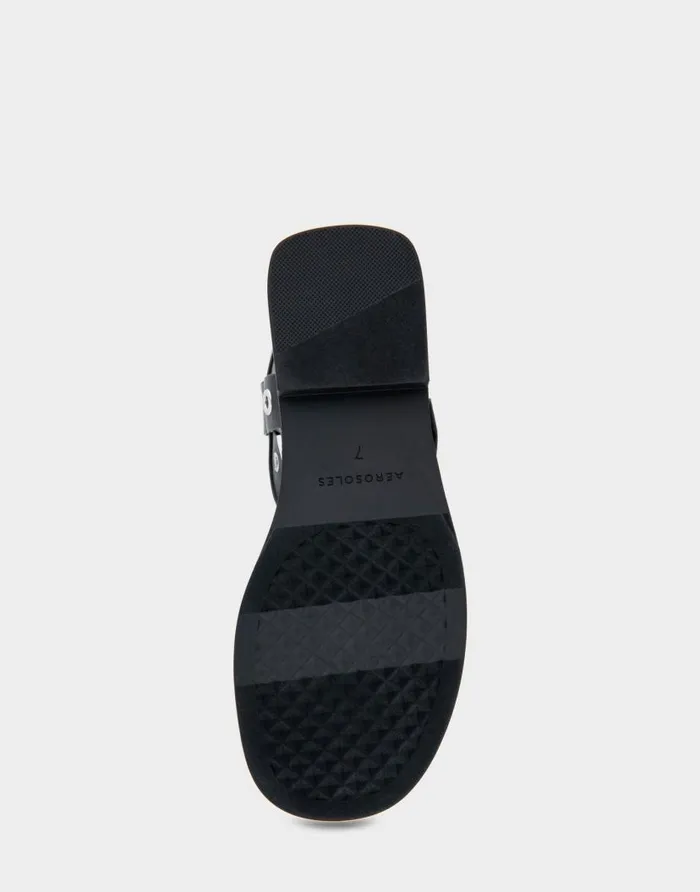 Aerosoles Comfortable Women039s Grommeted Asymmetrical Toe Ring Sandal In Black Faux Leather Black Faux Leather Women Flats