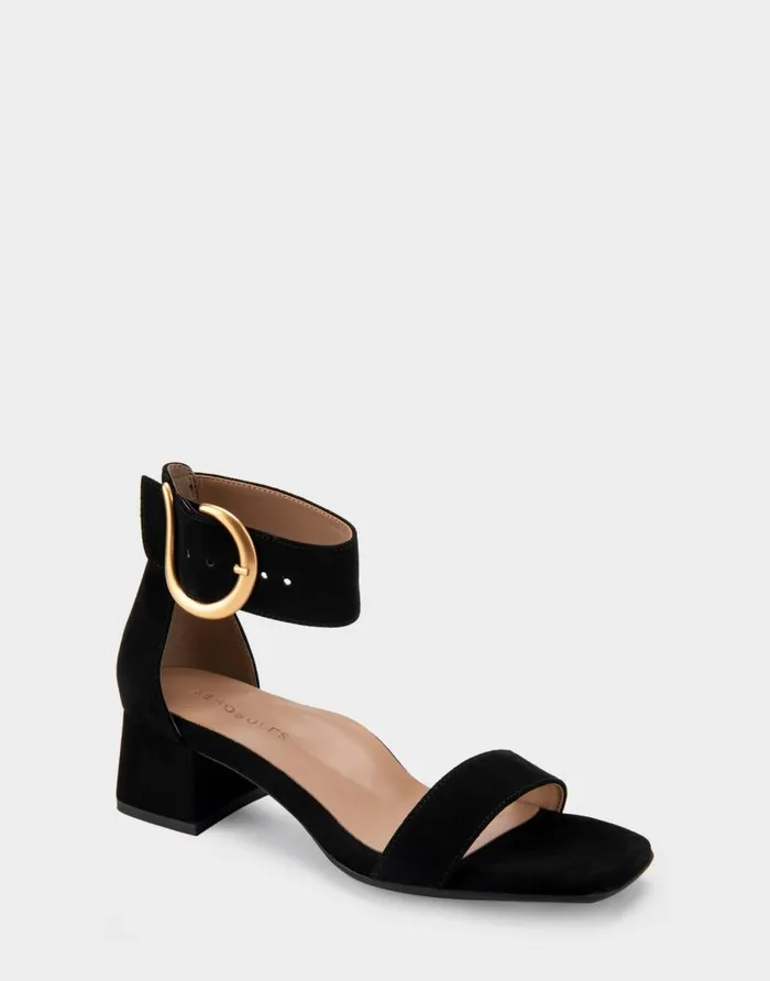 Aerosoles Comfortable Women039s Heeled Sandal In Black Genuine Suede Black Suede Women Dress
