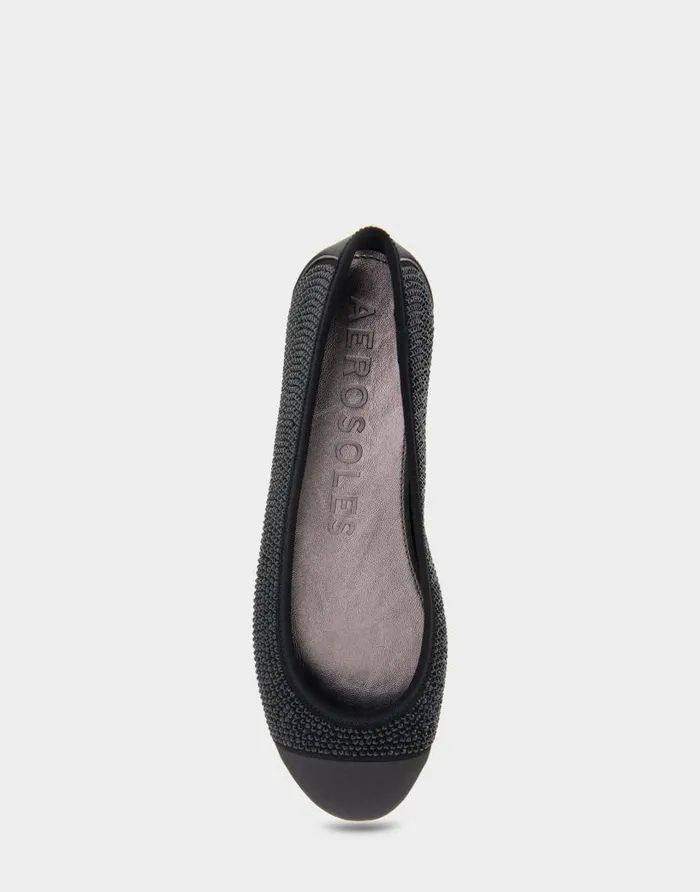 Aerosoles Comfortable Women039s Hidden Wedge Ballet Flat In Black Faux Suede With Crystals Black Faux Suede With Black Crystals Women Dress