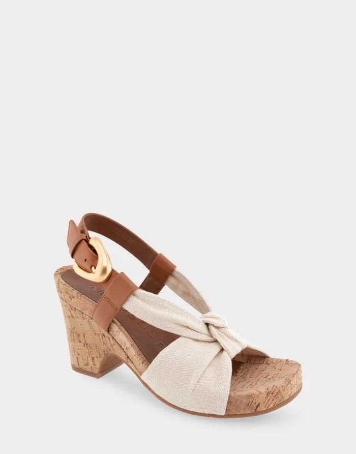 Aerosoles Comfortable Women039s Knotted Buckled Footbed Wedge Sandal In Natural Canvas Fabric Canvas Fabric Natural Canvas Fabric Women Dress