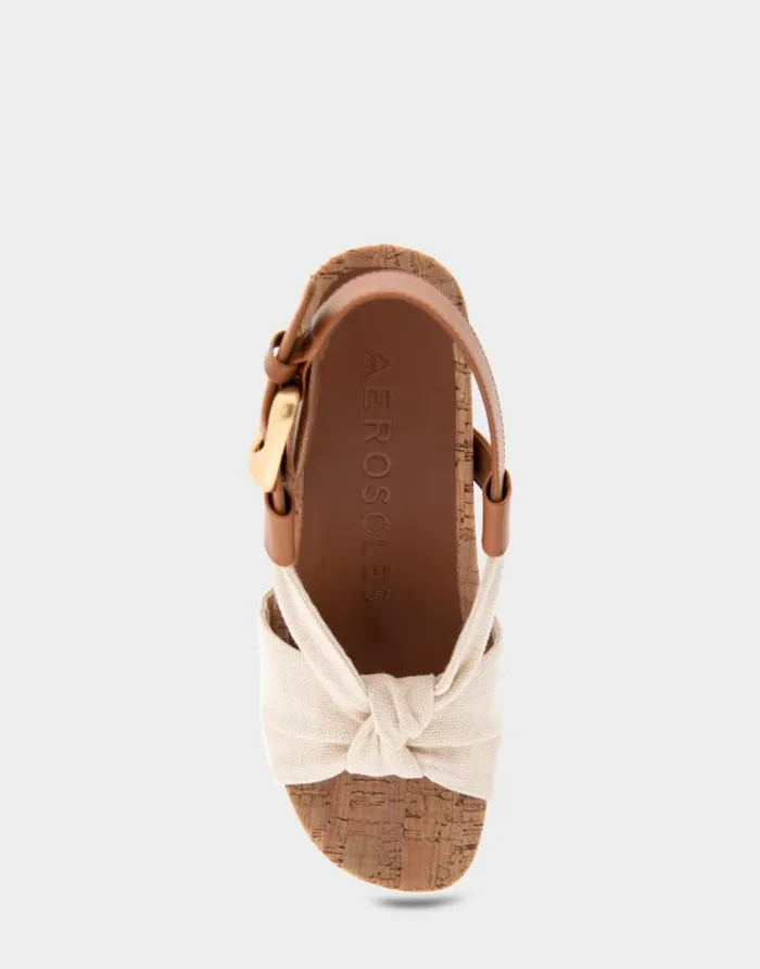 Aerosoles Comfortable Women039s Knotted Buckled Footbed Wedge Sandal In Natural Canvas Fabric Canvas Fabric Natural Canvas Fabric Women Dress
