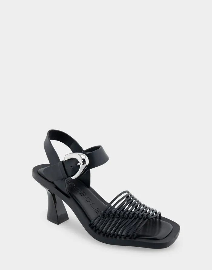Aerosoles Comfortable Women039s Macrame Sculpted Heel Sandal In Black Faux Leather Black Faux Leather Women Clogs and Mules