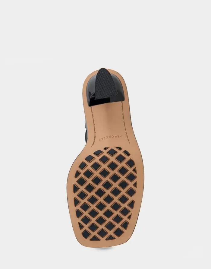 Aerosoles Comfortable Women039s Macrame Sculpted Heel Sandal In Black Faux Leather Black Faux Leather Women Clogs and Mules