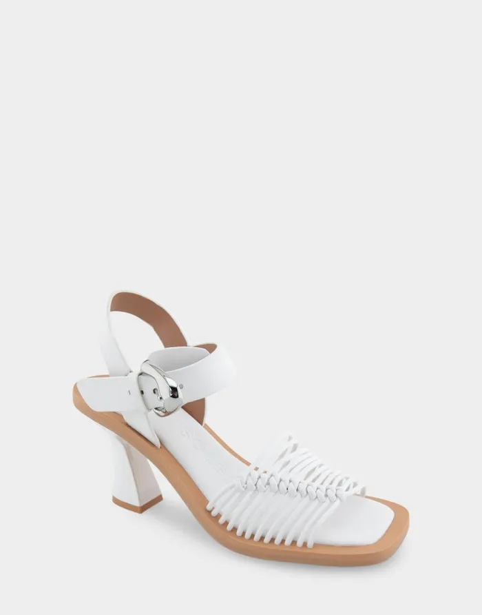 Aerosoles Comfortable Women039s Macrame Sculpted Heel Sandal In White Faux Leather White Faux Leather Women Clogs and Mules