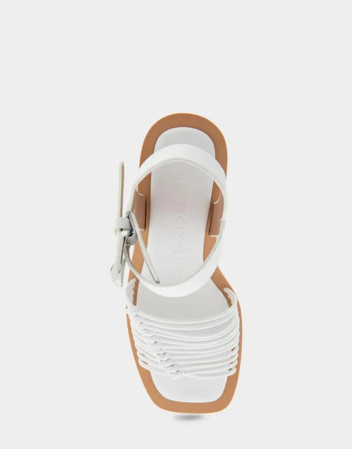 Aerosoles Comfortable Women039s Macrame Sculpted Heel Sandal In White Faux Leather White Faux Leather Women Clogs and Mules