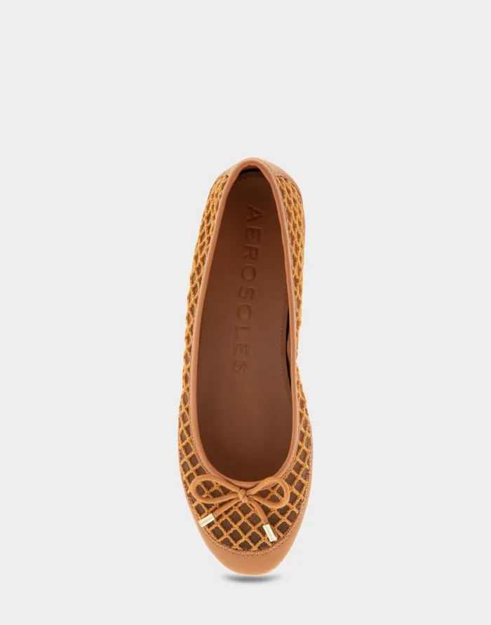 Aerosoles Comfortable Women039s Mesh Knit Ballet Flat In Tan Mesh Combo Mesh Fabric Tan Mesh Combo Women Dress