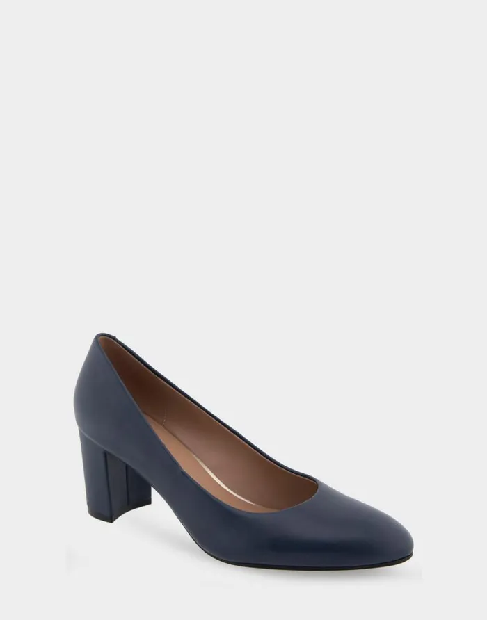 Aerosoles Comfortable Women039s Mid Heel Pump In Navy Genuine Leather Navy Genuine Leather Women Pumps