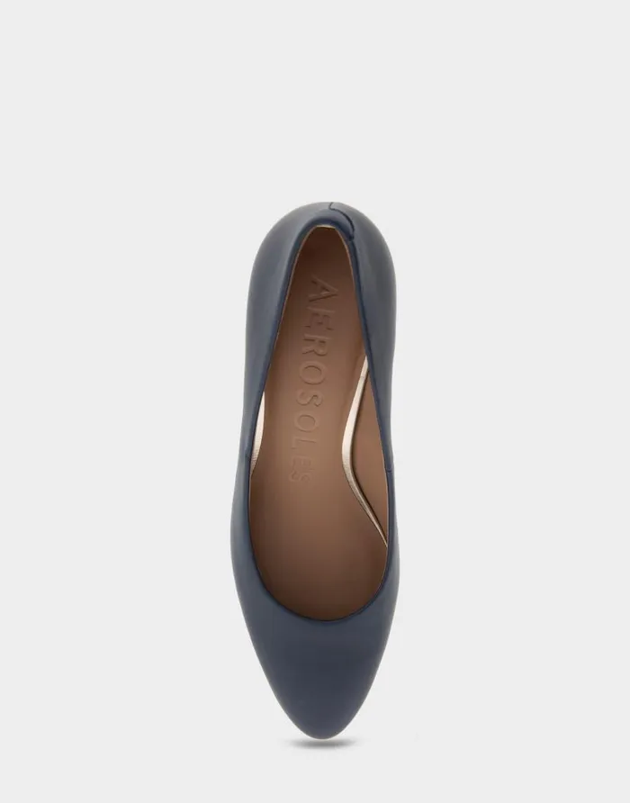 Aerosoles Comfortable Women039s Mid Heel Pump In Navy Genuine Leather Navy Genuine Leather Women Pumps