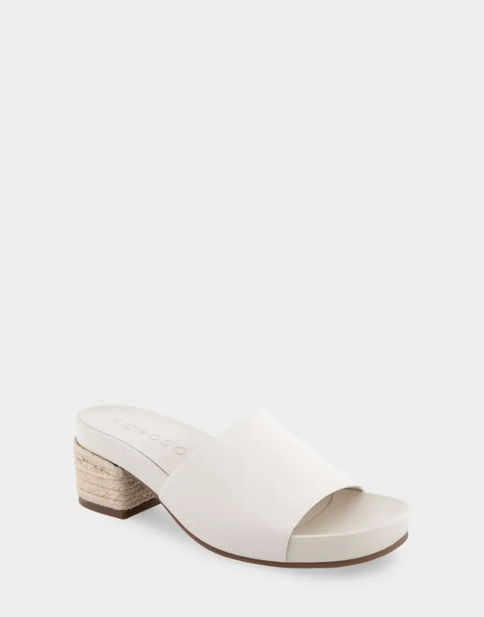 Aerosoles Comfortable Women039s Molded Footbed Low Block Heel Slide In Eggnog Leather Eggnog Leather Women Slides