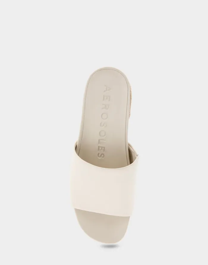 Aerosoles Comfortable Women039s Molded Footbed Low Block Heel Slide In Eggnog Leather Eggnog Leather Women Slides