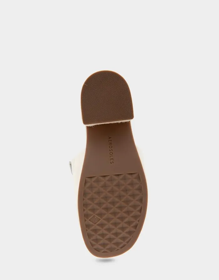 Aerosoles Comfortable Women039s Molded Footbed Low Block Heel Slide In Eggnog Leather Eggnog Leather Women Slides