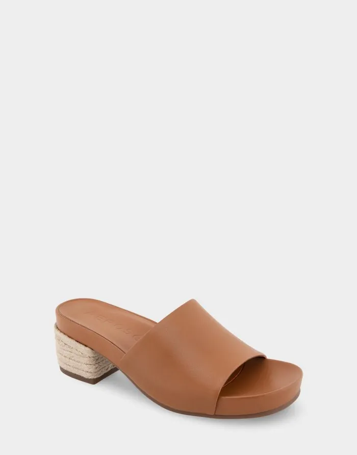 Aerosoles Comfortable Women039s Molded Footbed Low Block Heel Slide In Tan Leather Tan Leather Women Clogs and Mules