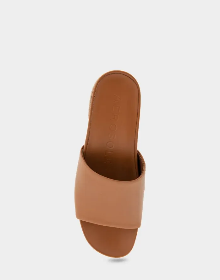 Aerosoles Comfortable Women039s Molded Footbed Low Block Heel Slide In Tan Leather Tan Leather Women Clogs and Mules