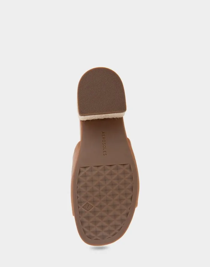 Aerosoles Comfortable Women039s Molded Footbed Low Block Heel Slide In Tan Leather Tan Leather Women Clogs and Mules