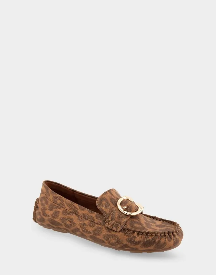 Aerosoles Comfortable Women039s Ornamented Driver In Leopard Metallic Fabric Leather Leopard Metallic Fabric Women Loafers