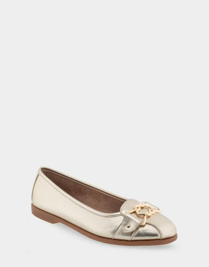 Aerosoles Comfortable Women039s Ornamented Flat In Gold Faux Leather Soft Gold Faux Leather Women Ballet