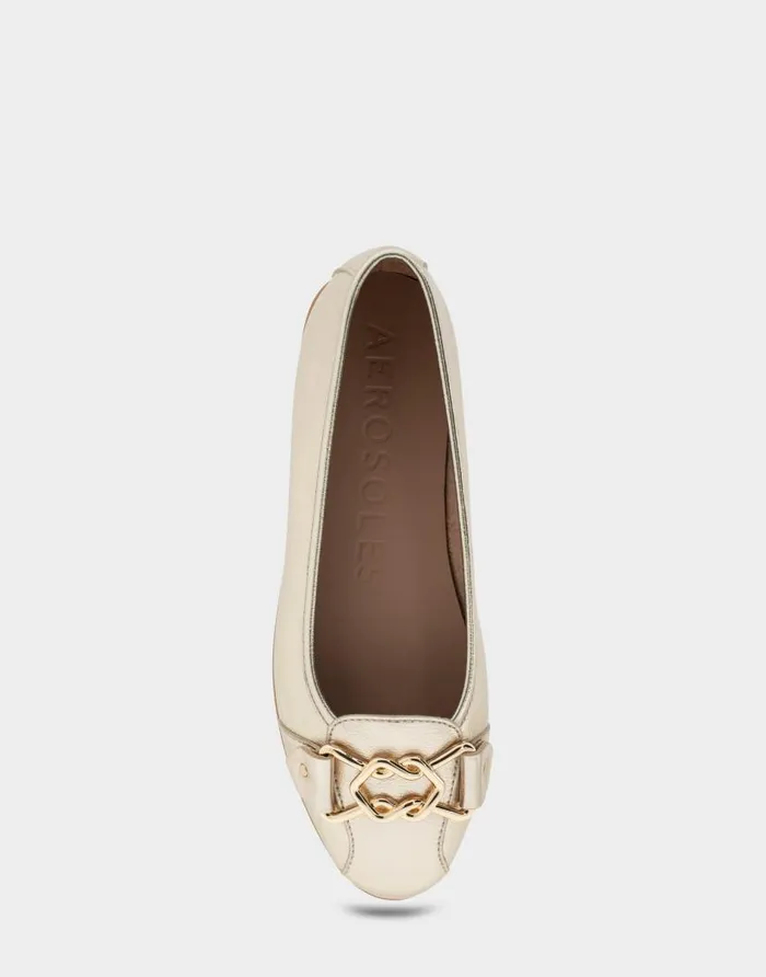Aerosoles Comfortable Women039s Ornamented Flat In Gold Faux Leather Soft Gold Faux Leather Women Ballet
