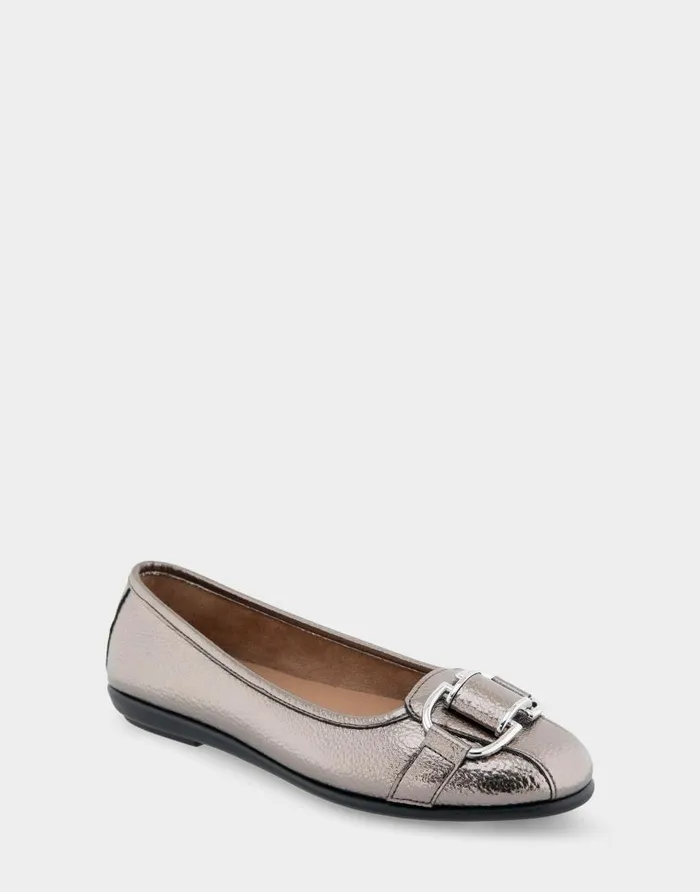 Aerosoles Comfortable Women039s Ornamented Flat In Pewter Faux Leather Pewter Faux Leather Women Wide Width Flats