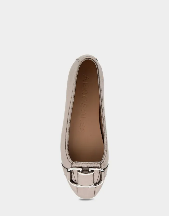 Aerosoles Comfortable Women039s Ornamented Flat In Pewter Faux Leather Pewter Faux Leather Women Wide Width Flats