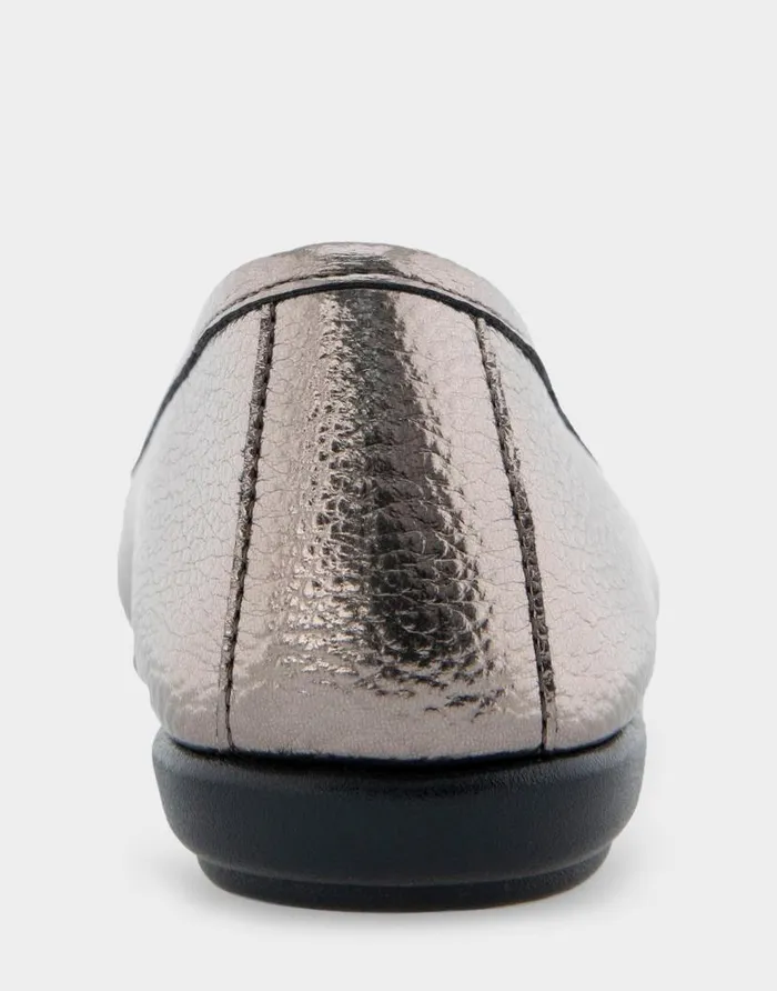 Aerosoles Comfortable Women039s Ornamented Flat In Pewter Faux Leather Pewter Faux Leather Women Wide Width Flats
