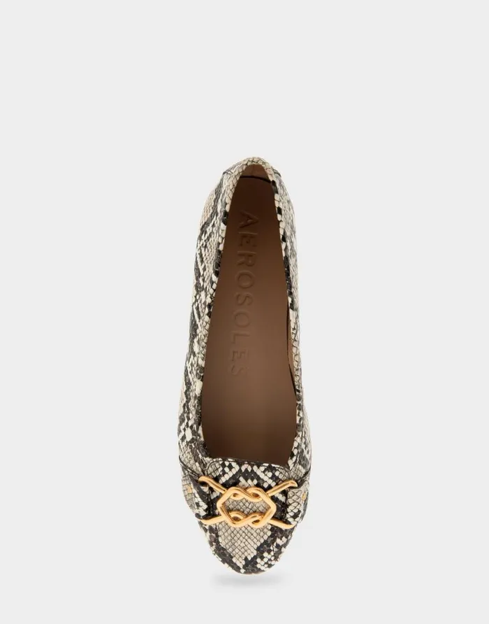 Aerosoles Comfortable Women039s Ornamented Flat In Snake Print Faux Leather Natural Printed Snake Faux Leather Women Dress
