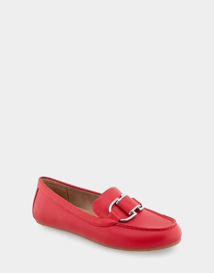 Aerosoles Comfortable Women039s Ornamented Loafer In Racing Red Faux Leather Racing Red Faux Leather Women Clogs and Mules