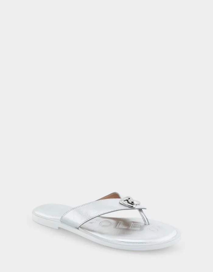 Aerosoles Comfortable Women039s Ornamented Thong Sandal In Silver Faux Leather Silver Faux Leather Women Clogs and Mules