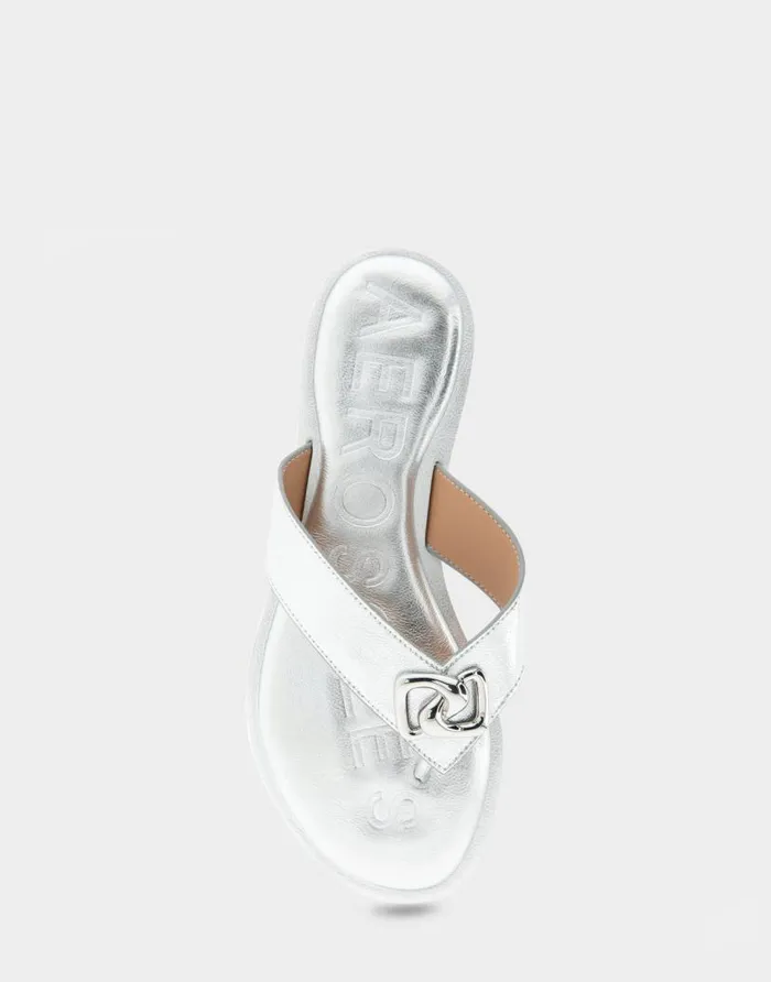 Aerosoles Comfortable Women039s Ornamented Thong Sandal In Silver Faux Leather Silver Faux Leather Women Clogs and Mules