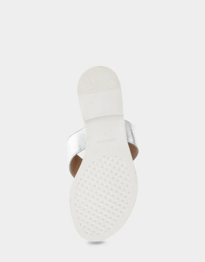 Aerosoles Comfortable Women039s Ornamented Thong Sandal In Silver Faux Leather Silver Faux Leather Women Clogs and Mules