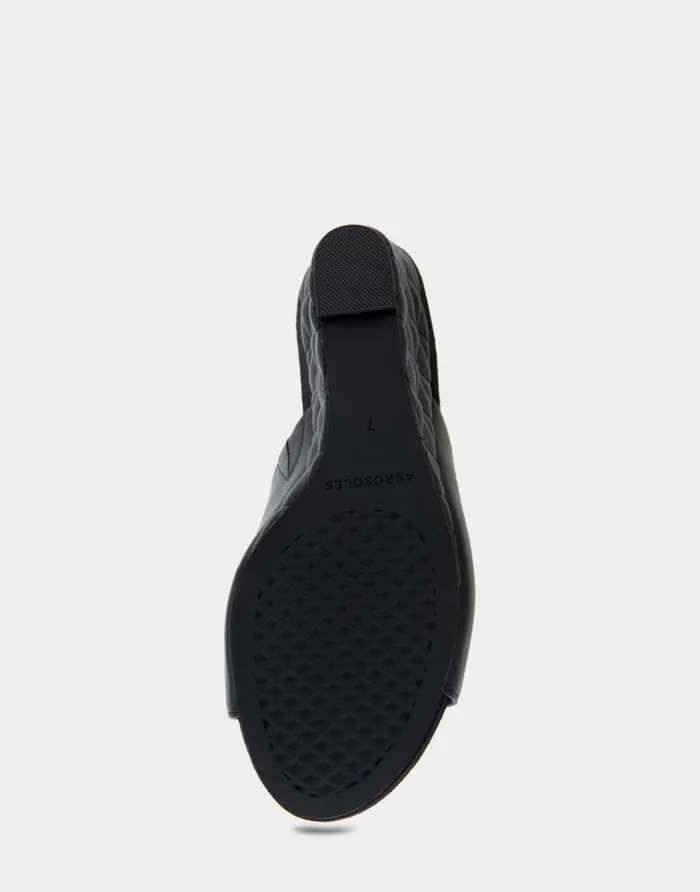 Aerosoles Comfortable Women039s Quilted Heel Footbed Wedge Slide In Black Faux Leather Black Faux Leather Women Wide Width Sandals