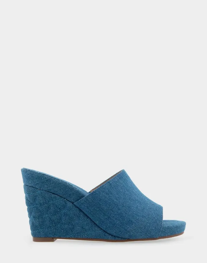Aerosoles Comfortable Women039s Quilted Heel Footbed Wedge Slide In Denim Fabric Faux Leather Denim Fabric Women Dress
