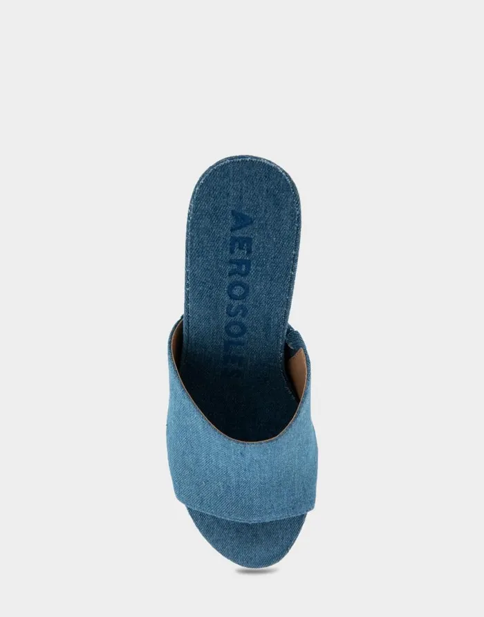 Aerosoles Comfortable Women039s Quilted Heel Footbed Wedge Slide In Denim Fabric Faux Leather Denim Fabric Women Dress