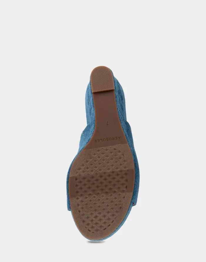 Aerosoles Comfortable Women039s Quilted Heel Footbed Wedge Slide In Denim Fabric Faux Leather Denim Fabric Women Dress