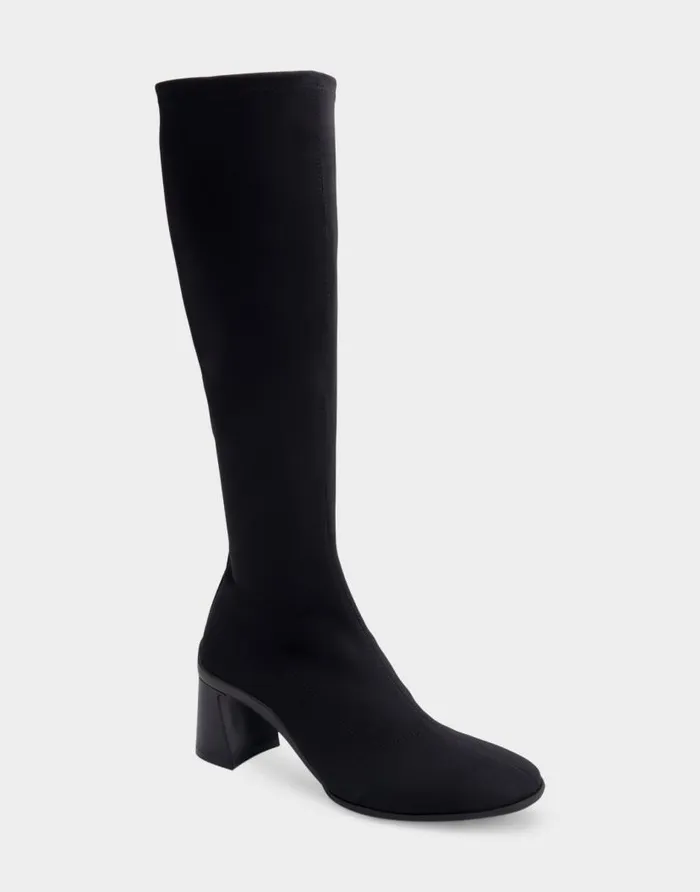 Aerosoles Comfortable Women039s Sculpted Heel Tall Shaft Boot In Black Stretch Faux Suede Black Stretch Faux Suede Women Heeled Boots