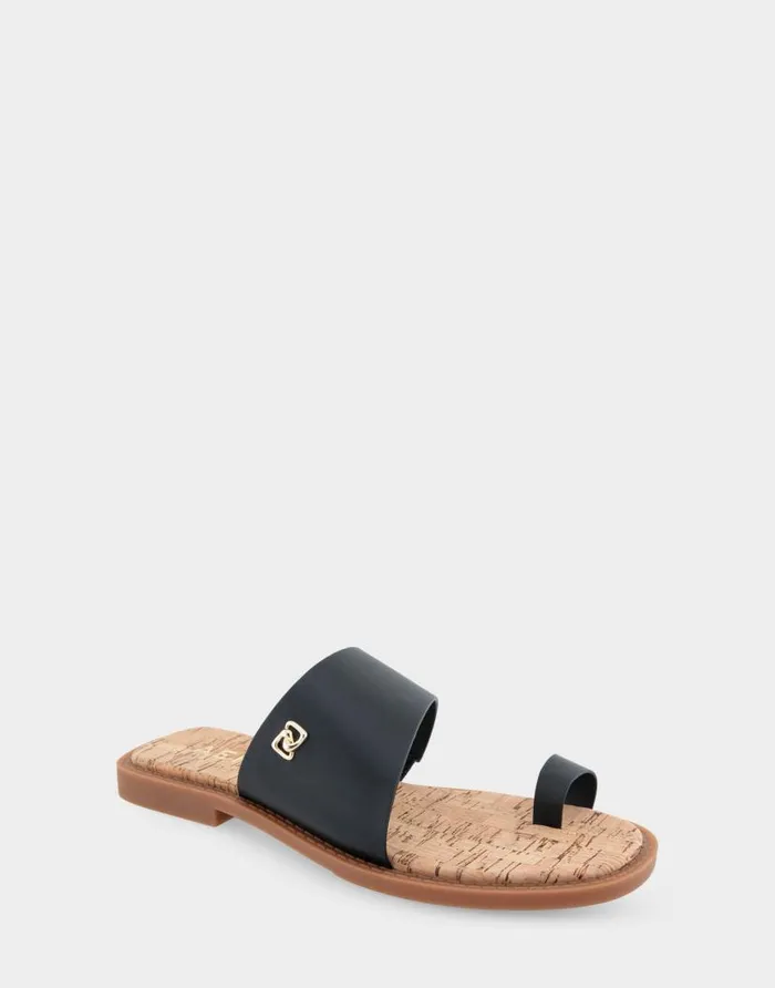Aerosoles Comfortable Women039s Toe Ring Sandal In Black Faux Leather Black Faux Leather Women Flats