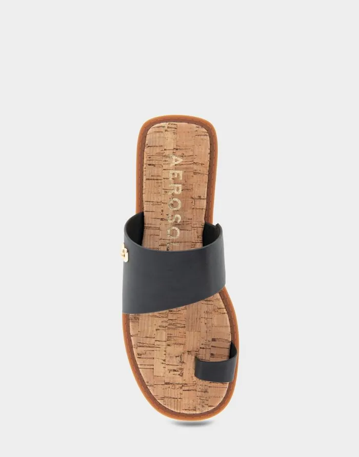 Aerosoles Comfortable Women039s Toe Ring Sandal In Black Faux Leather Black Faux Leather Women Flats