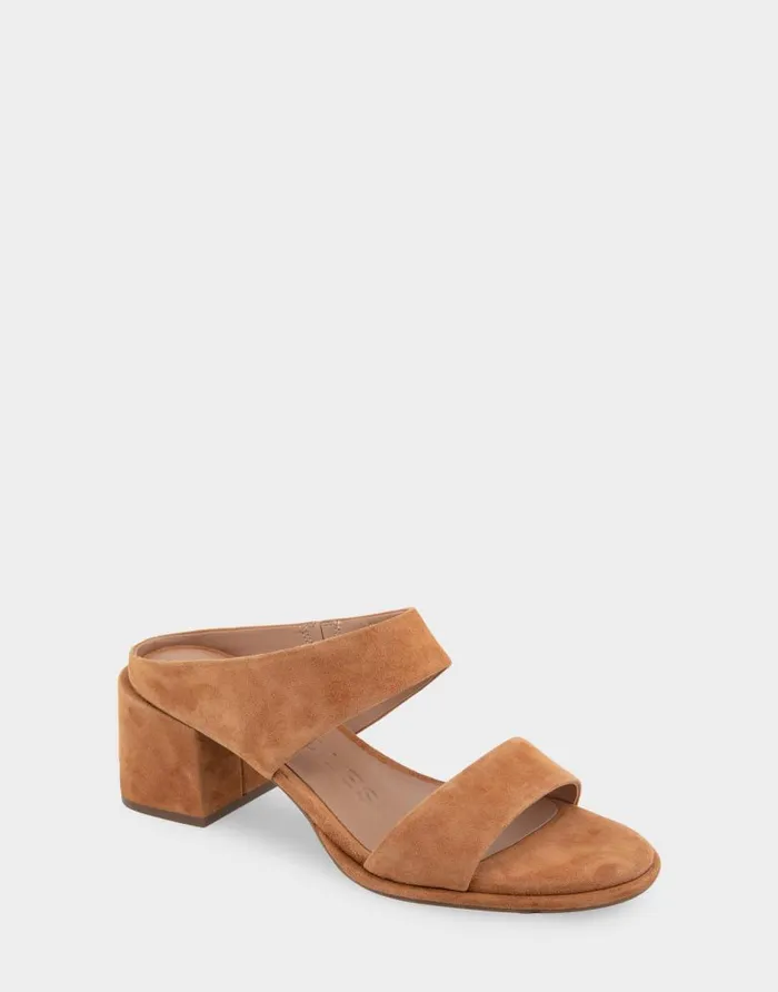Aerosoles Comfortable Women039s Two Band Block Heel Sandal In Tan Suede Tan Suede Women Clogs and Mules